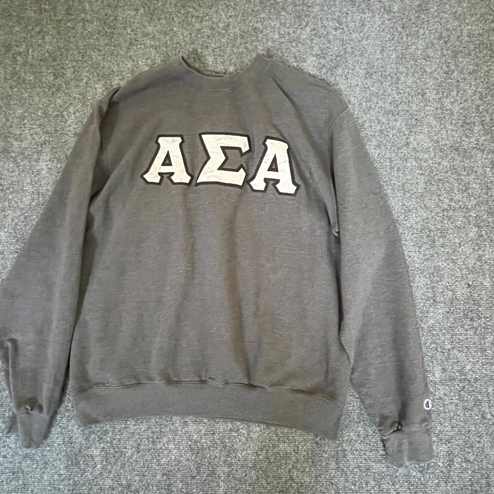Champion Alpha Sigma Alpha Sorority Sweatshirt Grey Crewneck Large ΑΣΑ Eco L